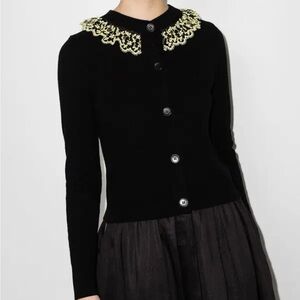 Cecilie Bahnsen Black Cardigan with Yellow Lace Collar size M/L